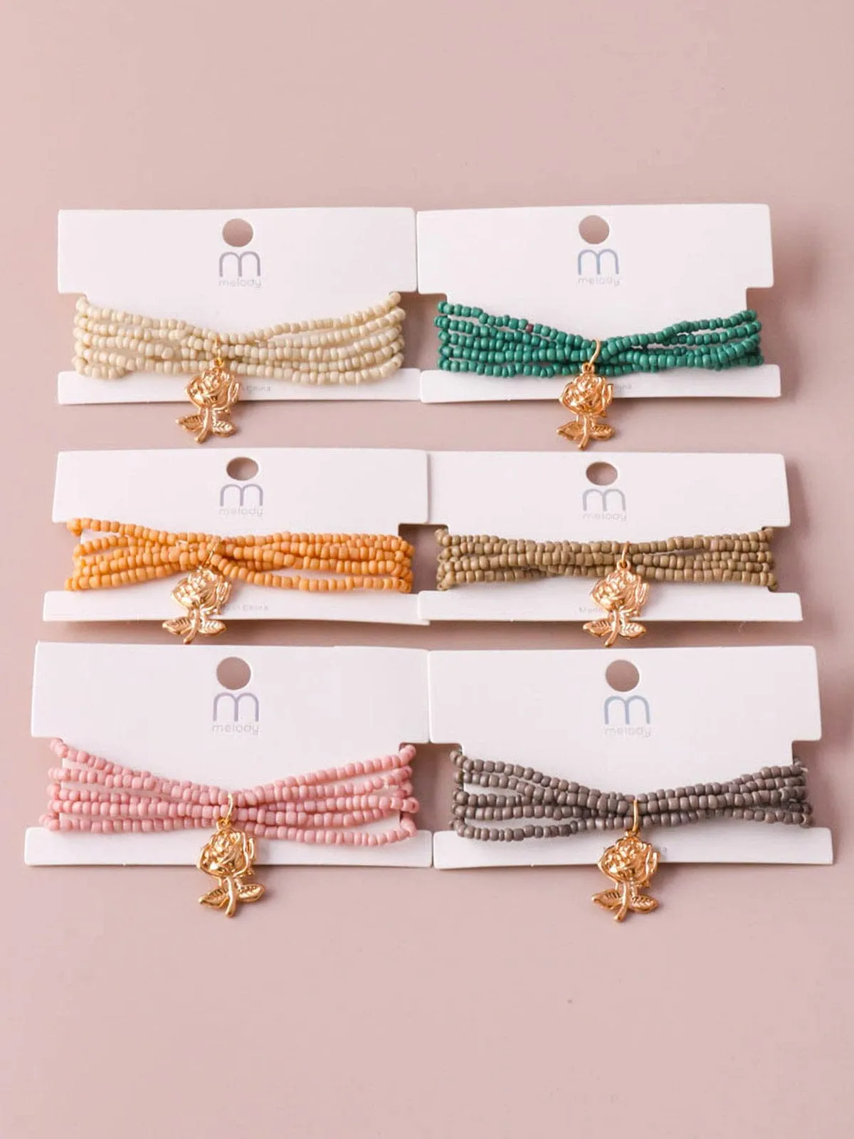 WOMEN'S FASHION ASSORTED COLORS BEADS FLOWER BRACELET