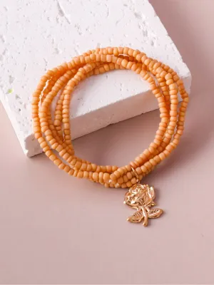 WOMEN'S FASHION ASSORTED COLORS BEADS FLOWER BRACELET