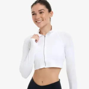 WOMEN'S FULL ZIP CROP TOP - White