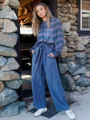 WOMEN'S POCKETS BELTED WIDE LEG PANTS