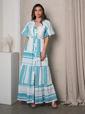 WOMEN'S SHORT SLEEVE V-NECK BUTTON UP BELTED MAXI DRESS