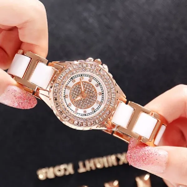 Women's Watch Ceramic full diamond rose gold dial elegant watch