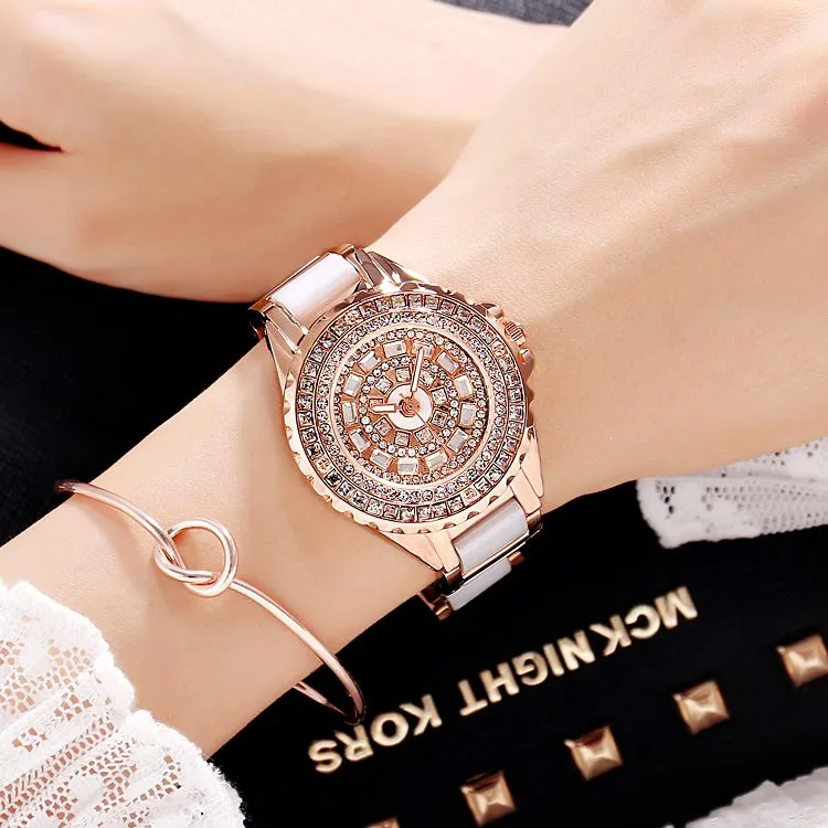 Women's Watch Ceramic full diamond rose gold dial elegant watch