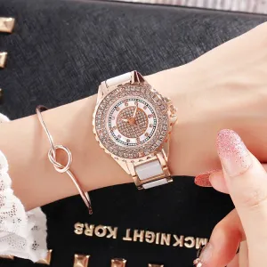 Women's Watch Ceramic full diamond rose gold dial elegant watch