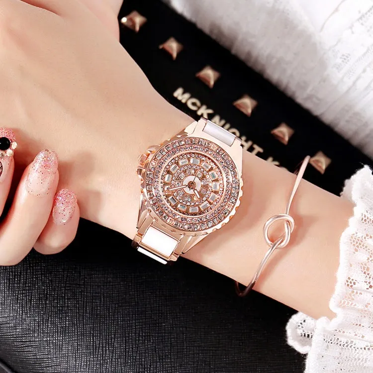 Women's Watch Ceramic full diamond rose gold dial elegant watch