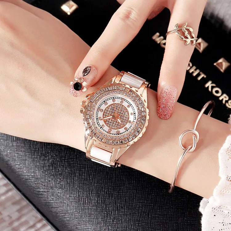 Women's Watch Ceramic full diamond rose gold dial elegant watch