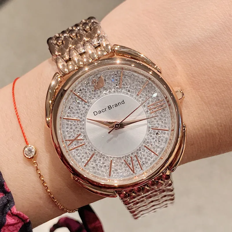 Women's Watch Roman Scale diamond large dial Stainless Steel strap elegant watch