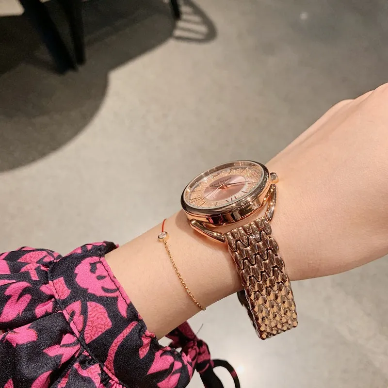 Women's Watch Roman Scale diamond large dial Stainless Steel strap elegant watch