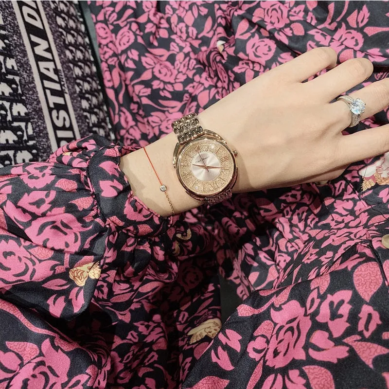 Women's Watch Roman Scale diamond large dial Stainless Steel strap elegant watch
