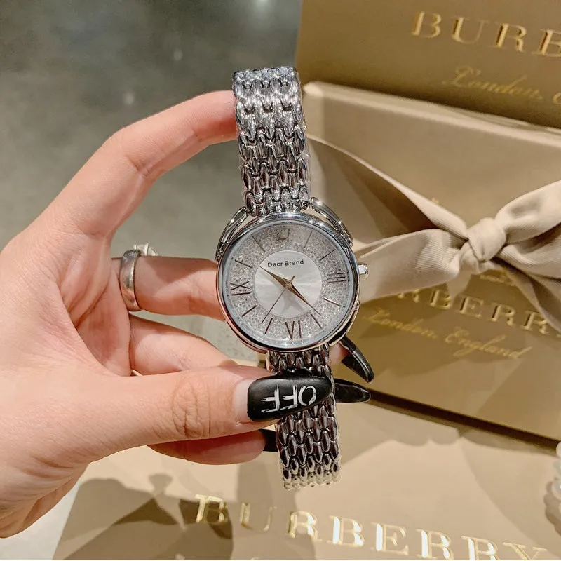 Women's Watch Roman Scale diamond large dial Stainless Steel strap elegant watch