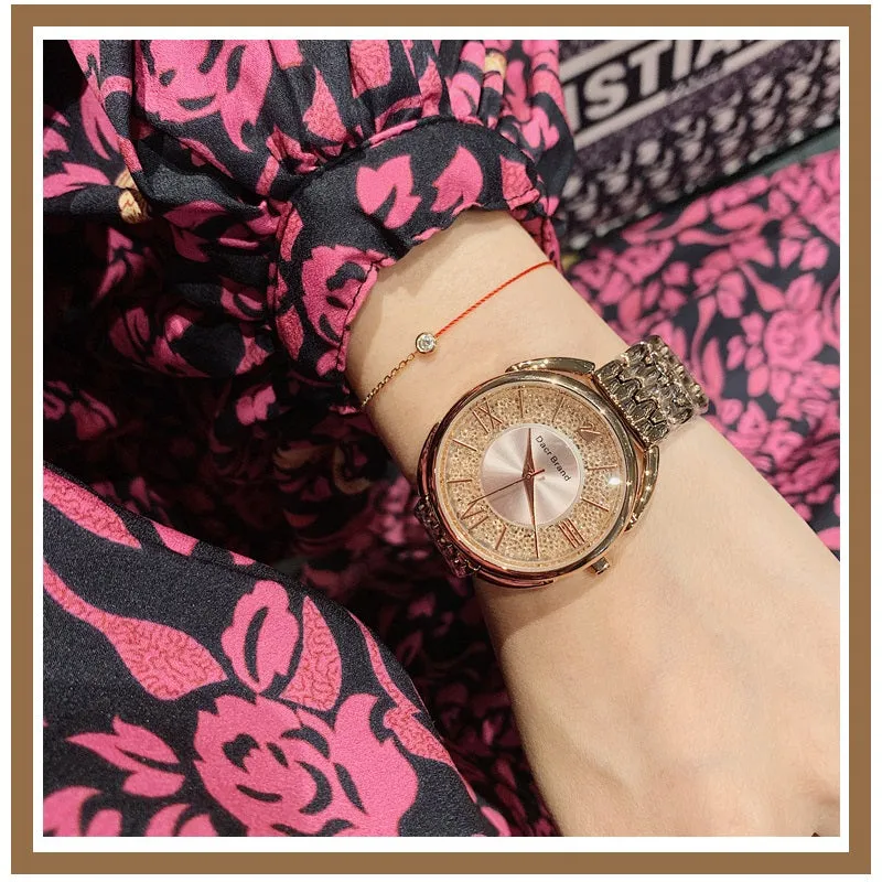 Women's Watch Roman Scale diamond large dial Stainless Steel strap elegant watch