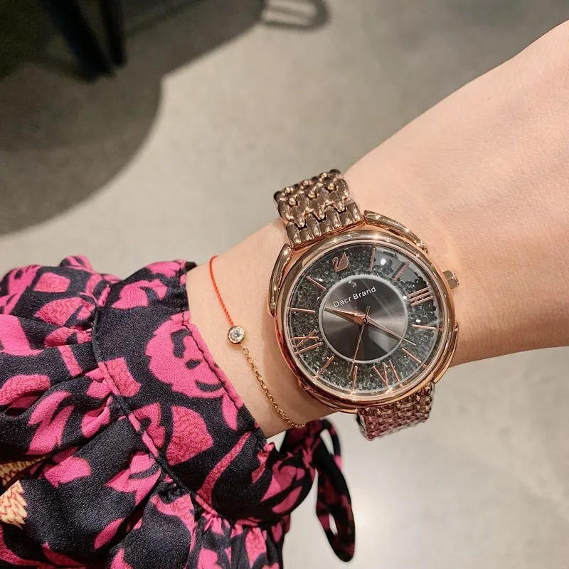 Women's Watch Roman Scale diamond large dial Stainless Steel strap elegant watch