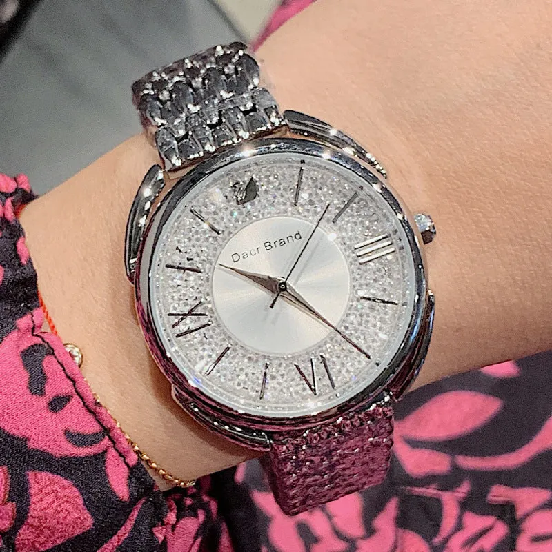 Women's Watch Roman Scale diamond large dial Stainless Steel strap elegant watch