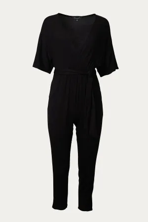 WRAP-EFFECT BELTED STRETCH-JERSEY JUMPSUIT