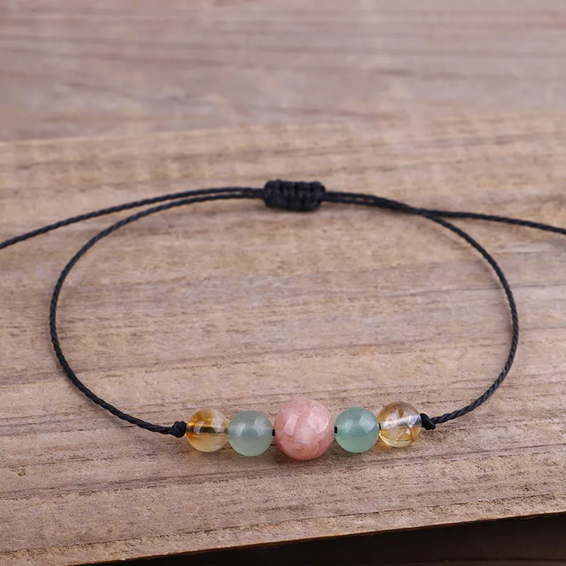 Yellow & Pink Quartz Beaded Adjustable Bracelet