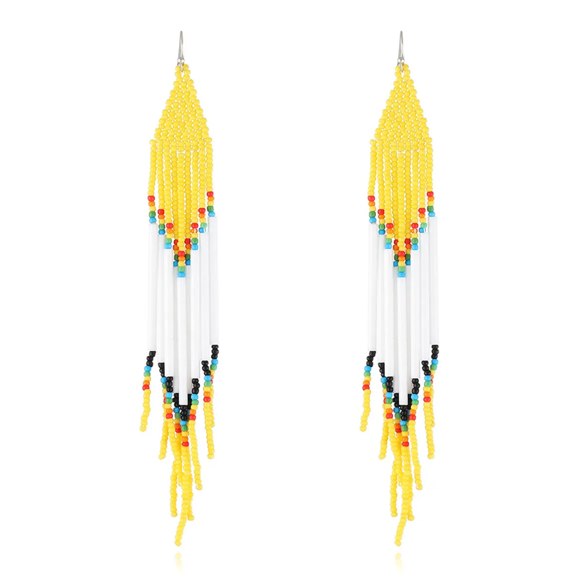 Yellow & White Howlite Geometric Tassel Drop Earrings