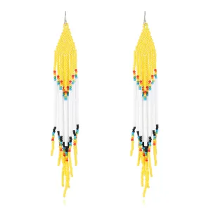 Yellow & White Howlite Geometric Tassel Drop Earrings