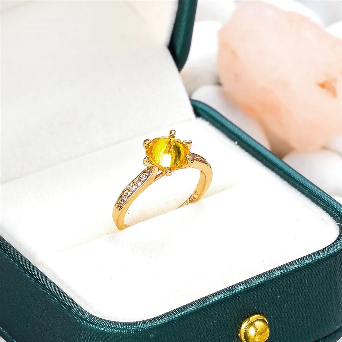 Yellow Crystal & Gold-Plated Ring