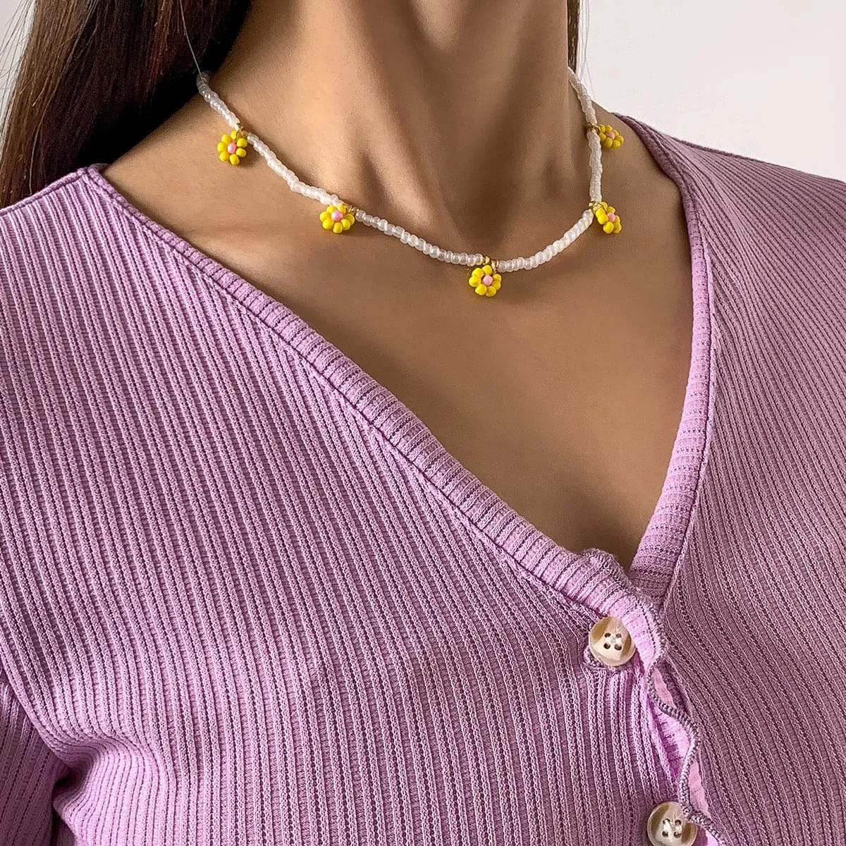 Yellow Howlite & 18K Gold-Plated Mum Beaded Station Choker Necklace