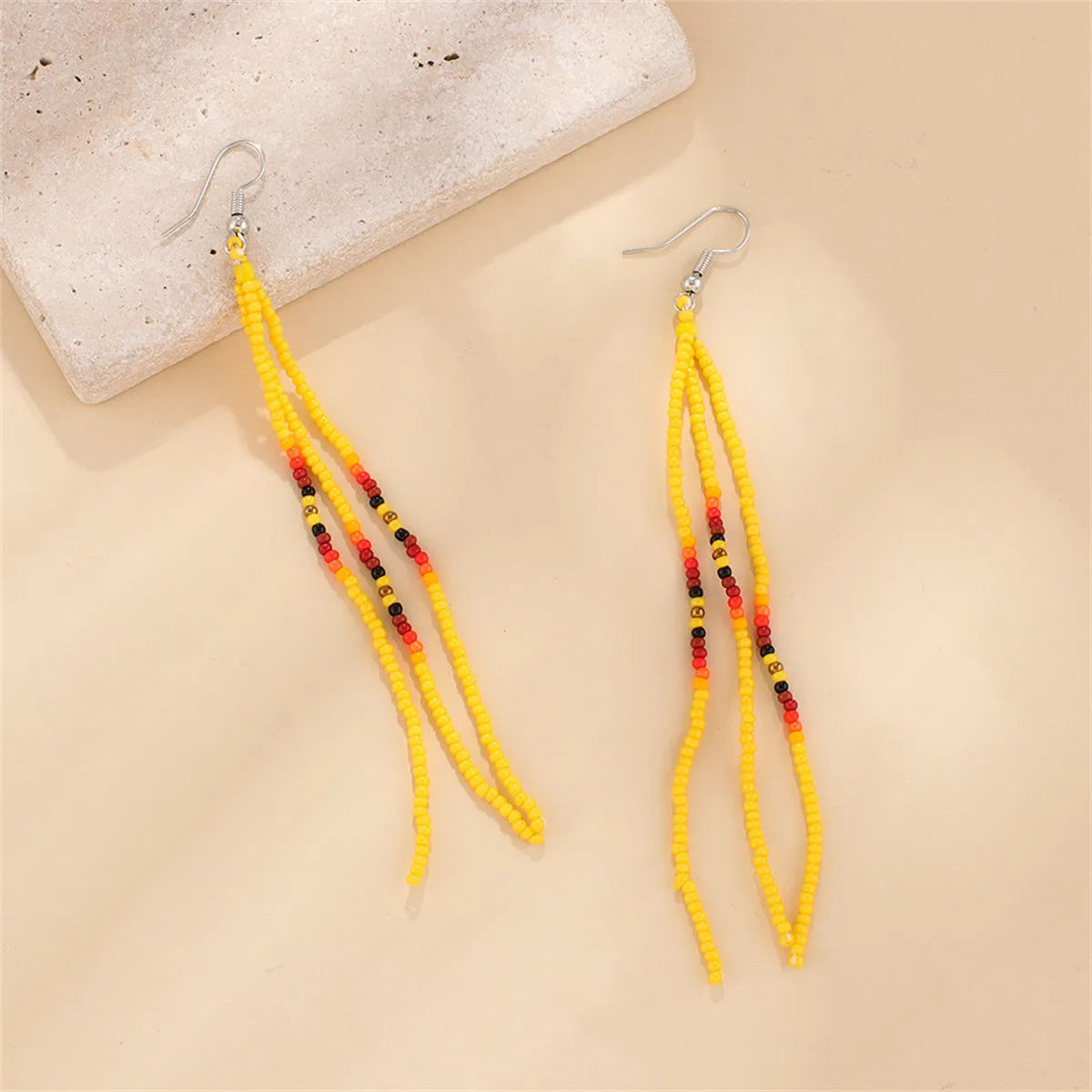 Yellow Howlite & Silver-Plated Tassel Drop Earrings