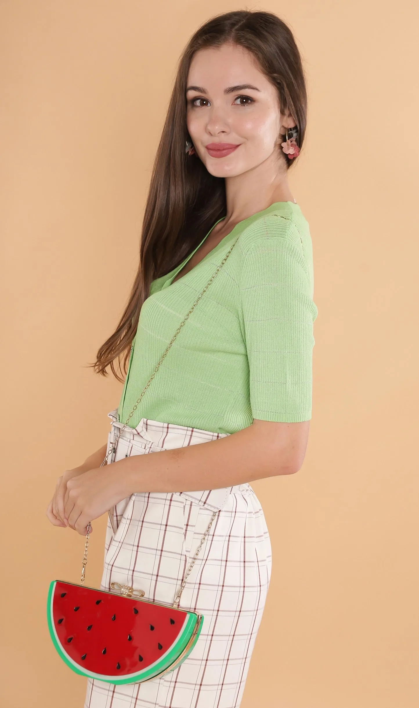 ZARIA Scalloped-Neck Knit Top (Apple Green)