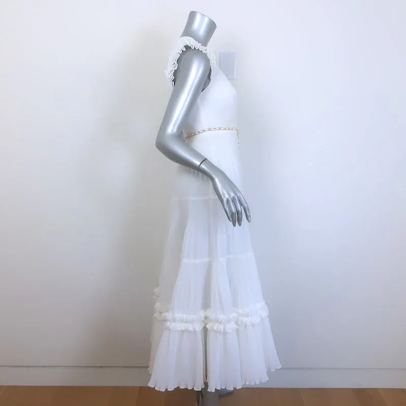 Zimmermann Dancer Pleated Belted Midi Dress White Organza Size 0 NEW