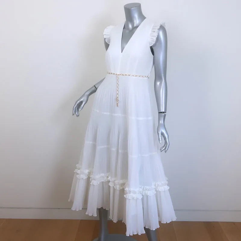 Zimmermann Dancer Pleated Belted Midi Dress White Organza Size 0 NEW