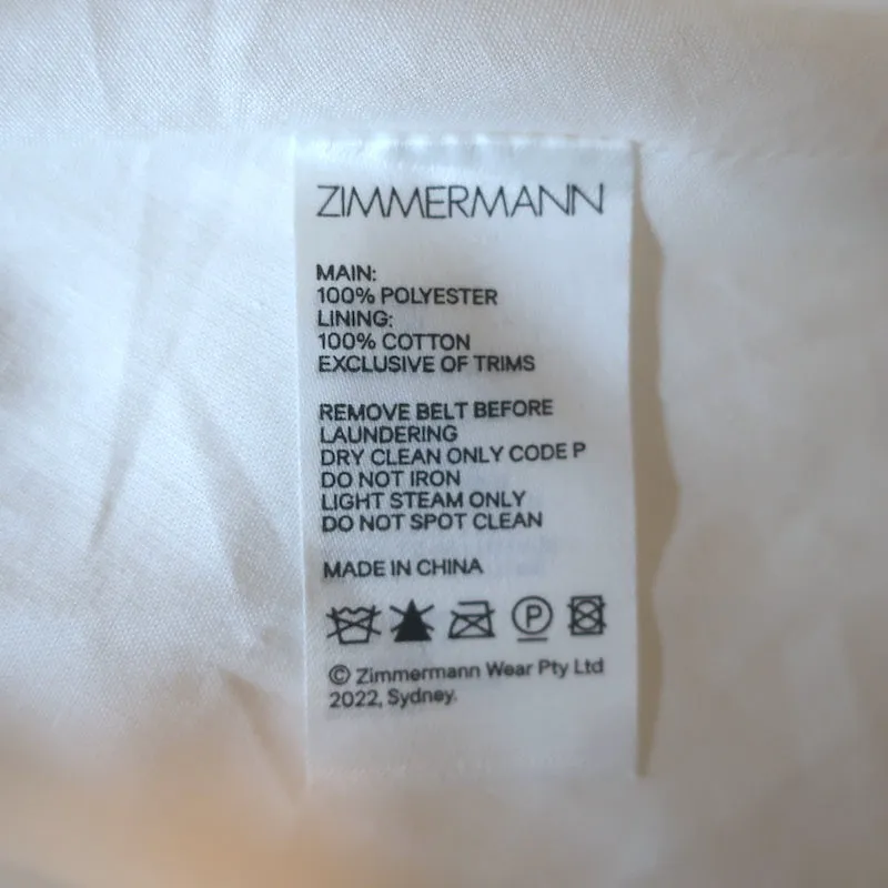 Zimmermann Dancer Pleated Belted Midi Dress White Organza Size 0 NEW